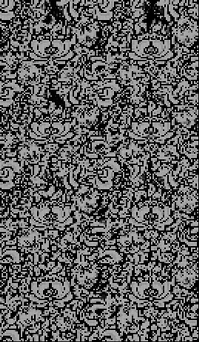 Frame of the flat master: a Gzhel-style floral ornament drawn in LED dots on black